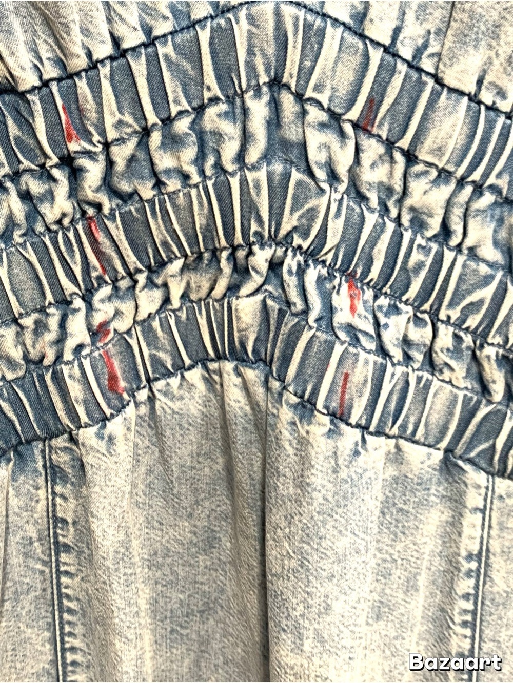 Central Park West Pale Blue V-Neck Smocked-Waist Midi Dress - Picture 8 of 8